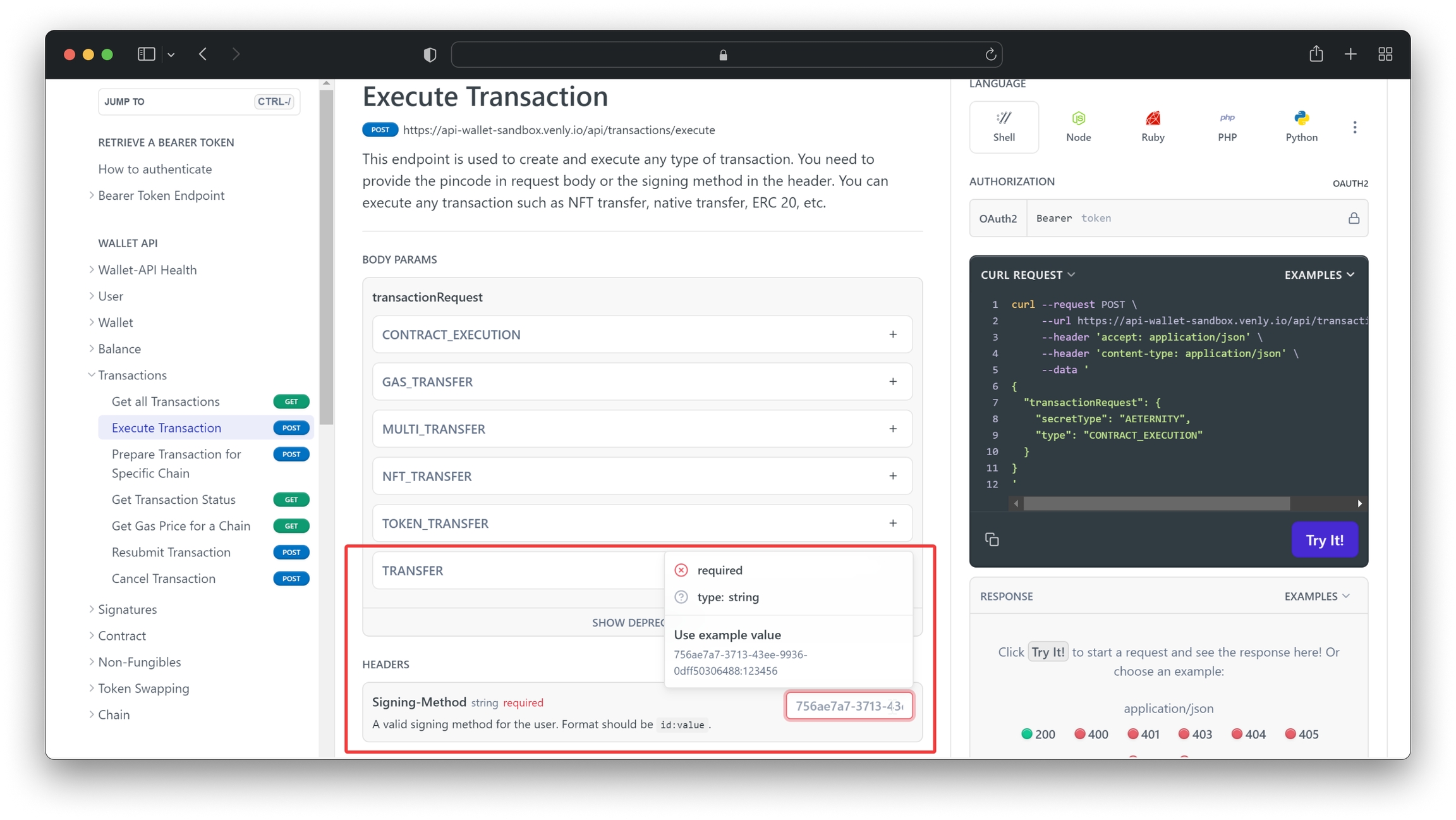 Authorization in our API Reference