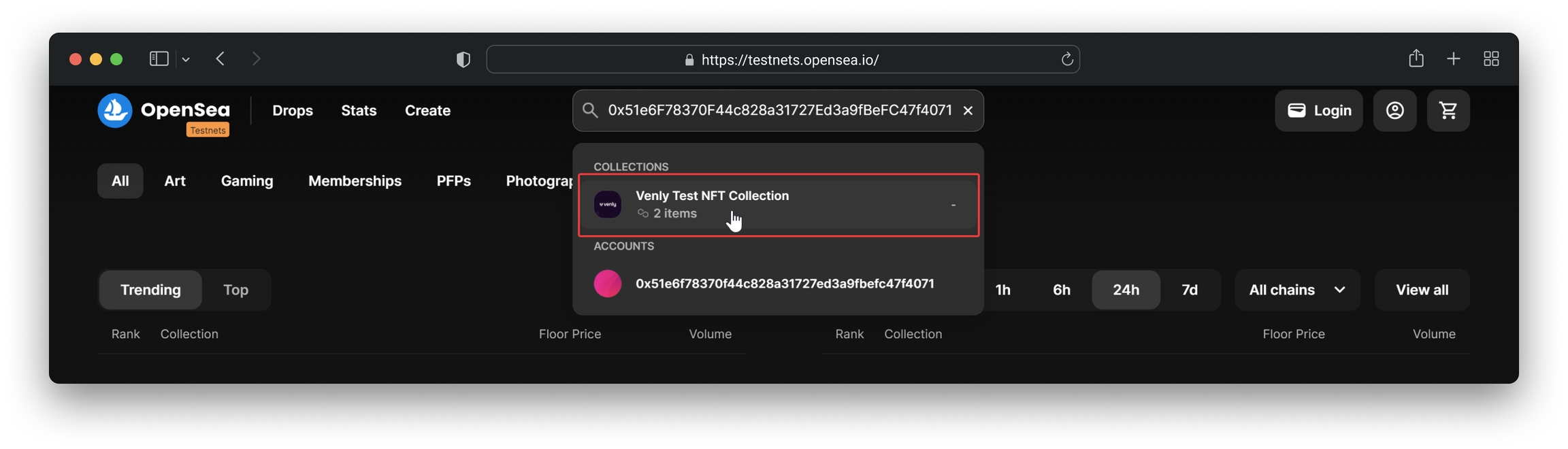 Search by contract address