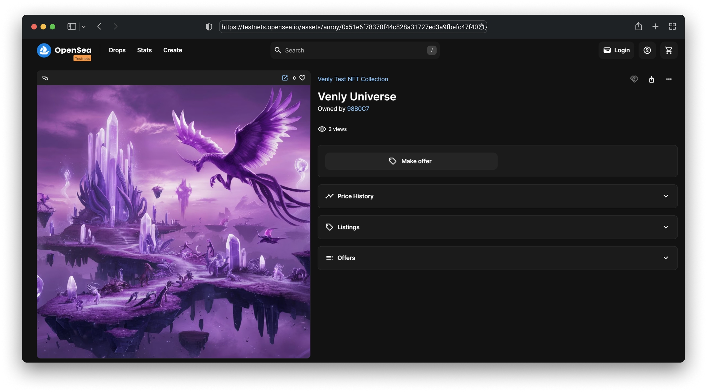 Preview of NFT on testnet
